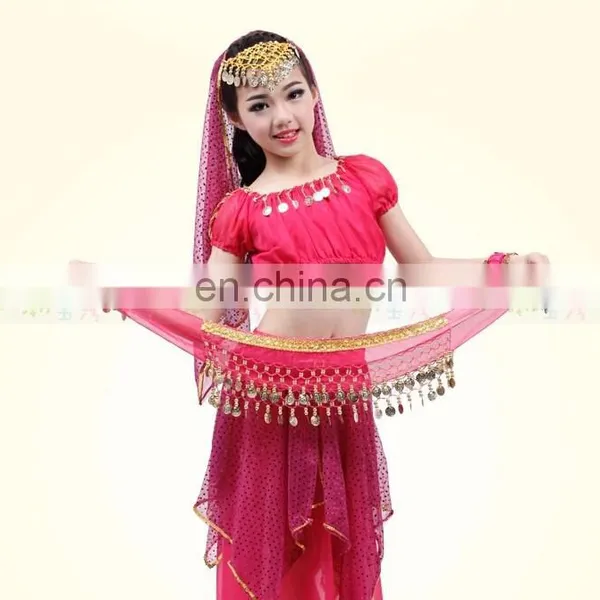 High Chiffon Gold Coins Performance Belly Dance Hip Scarf for Kids Y-2052# photo-3
