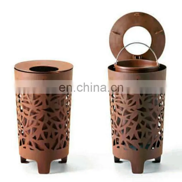 Decorative Trash Can Perforated Corten Steel Litter Bin photo-3