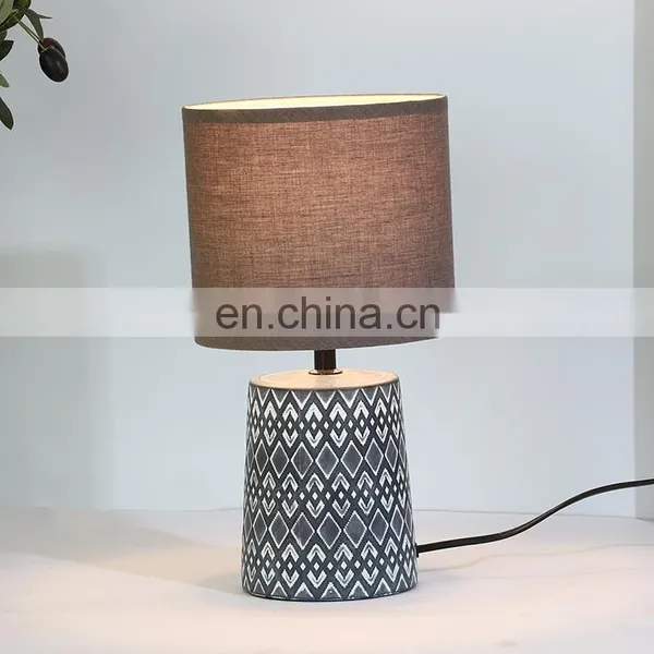 Wholesale Porcelain Cylinder Base Living Room Night Table Lamp Ceramic With Cloth Shade photo-4