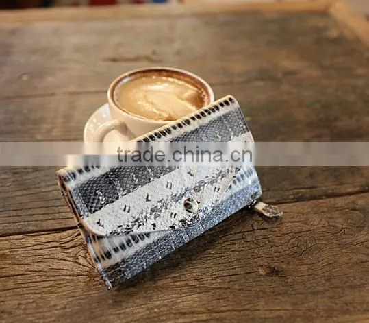 Luxury Genuine Snake Skin Leather Cow Leather Ladies Bifold Clutch Wallet Cheque Book Holder Wallet photo-4