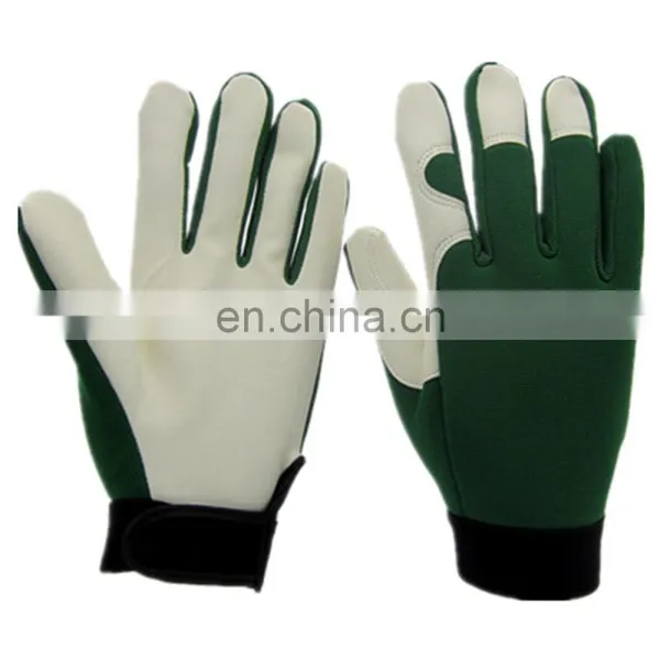 Comfortable Spandex Back PU Leather Palm Garden Glove