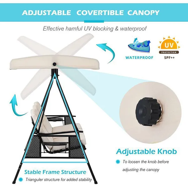 Outdoor Three Seat Swing Chair With Adjustable Canopy photo-5