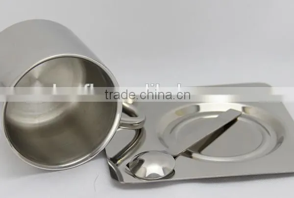 Double Wall Stainless Steel Coffee Mug With Plate and Spoon photo-2