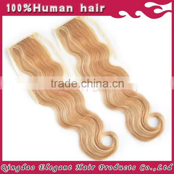 Fashion Hair Extension Two Tone Highlight Color Blonde Virgin Russian Hair Ponytail photo-3