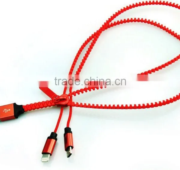 High Speed 2 in 1 Zipper USB Cable Multi USB Charging Connector Cable For Smartphone photo-4