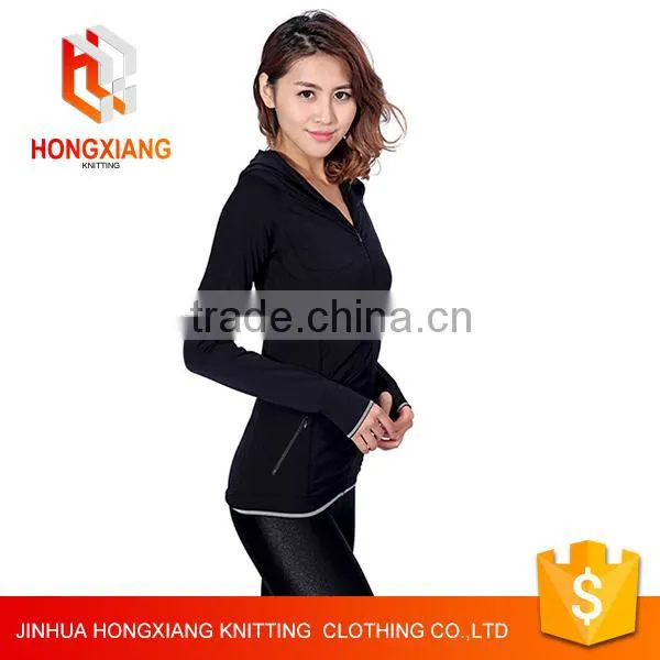 Hongxiang Multicolor Custom Women Black Seamless Sports Coat Slim Yoga Sweatshirts With Hooded