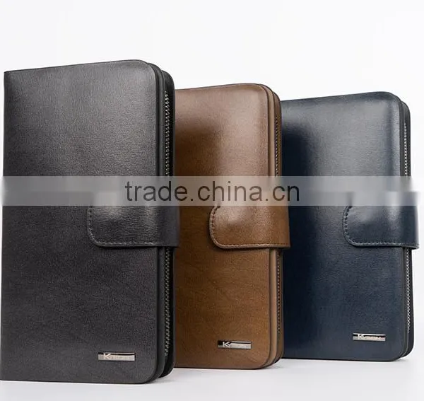 Brown Smooth Leather Men's Carrying Wallet Case Clutch Cell Phone Zippered Pouch photo-3