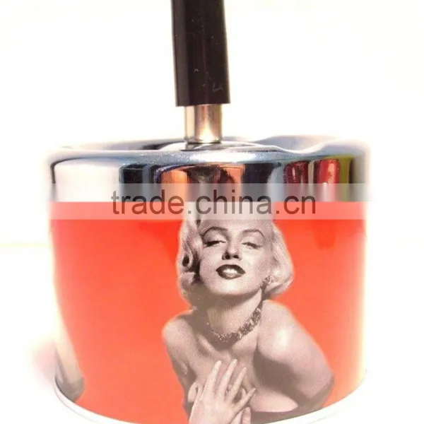 Red Push Down Famous Star MARILYN MONROE Gift Smoke Spinning Metal Cigar Ashtray