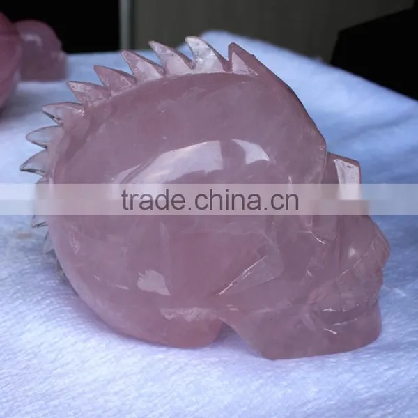 Indian Style Rose Quartz Crystal Skull Natural Rock Crystal Skull Halloween Gift photo-2