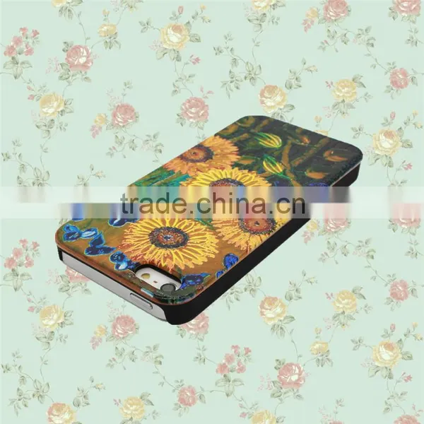 Color Painting Blossom Sun-flower PC and Wood Cell Case for IPhone 5 With Press Key photo-4