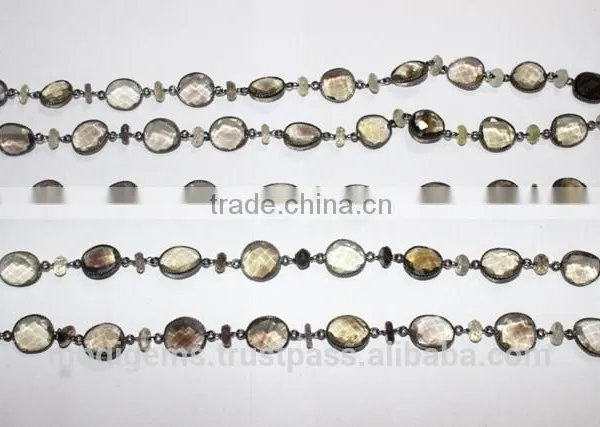 BEZEL CHAINS WITH GREEN AMETHYST AND BEADS photo-3