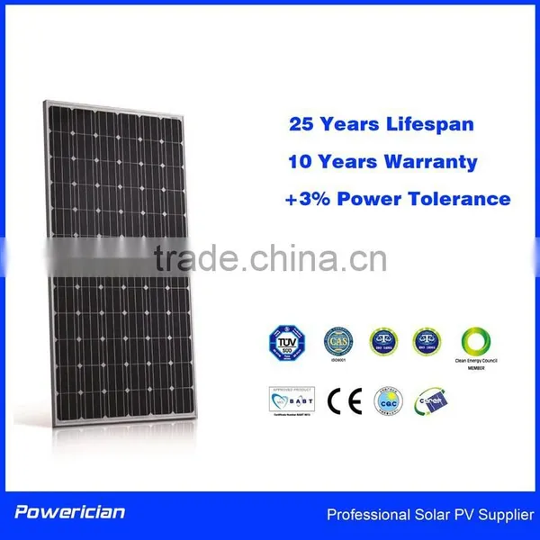 310W Mono Solar Panel For Solar Power System 0~+3% Tolerance Class A Solar Cell