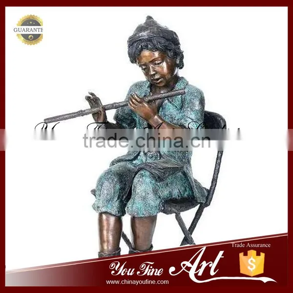 Outdoor Bronze Boy Playing Flute Music Sculpture photo-2