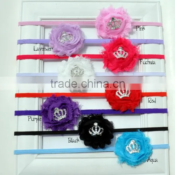Baby Girls Rhinestone Crown Shabby Chiffon Flower Headband Wholesale