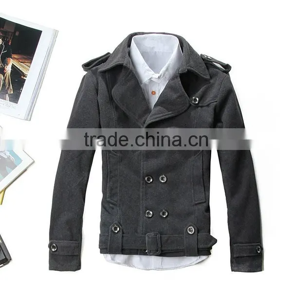 Man Slim Fit Long Style Wool Blend Jacket 2015 photo-3