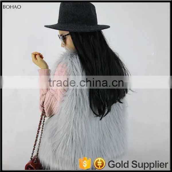 Fur Vest In Grey Long Haired Womens Faux Fur Vest For Fall Or Winter photo-6