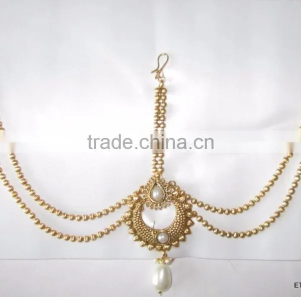 MATHAPATTI MAANG TIKA GOLD PLATED POLKI Pearl photo-2