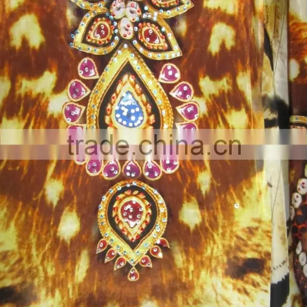 DIGITAL Print Viscose Crepe Silk Crystal Embellished Kaftan CAFTAN Tunic Poncho Blouse photo-4