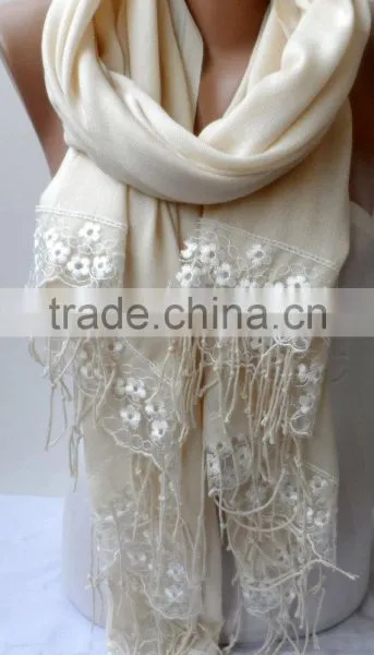 Wedding Shawl Champagne Pashmina With Cream French Lace Lightweight Summer Soft Champagne Bridesmaid Wrap Bridal Shawl Cotton Sk photo-5