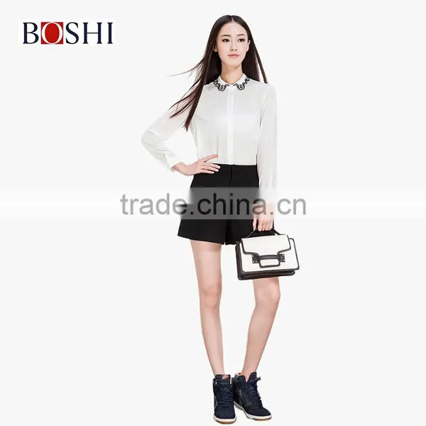2015 Sweet Ladies White Chiffon Embroidery Women Shirts Design photo-4