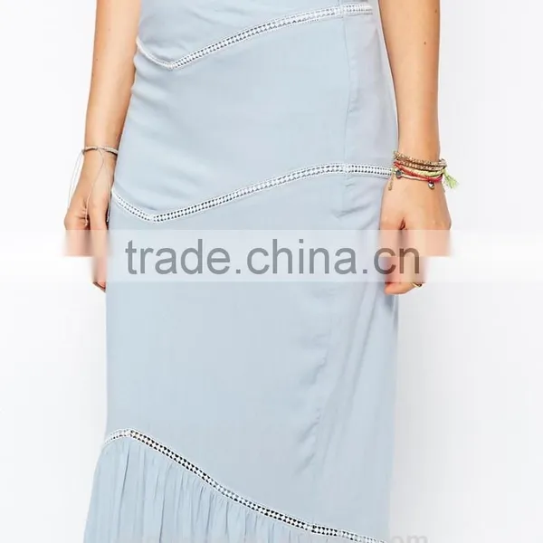 Embroidered Trim Fish Tail Hem Long Maxi Women Dress Wholesale Beach Skirt photo-4