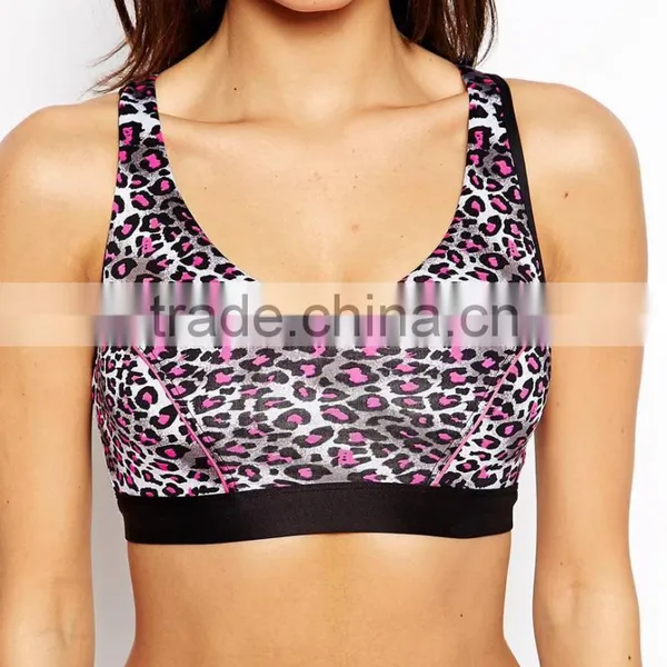 Custom Women Leopard Racer Back Sports Bra,Sexy Leopard Printed Sports Bodybuilding Bra For Ladies photo-2