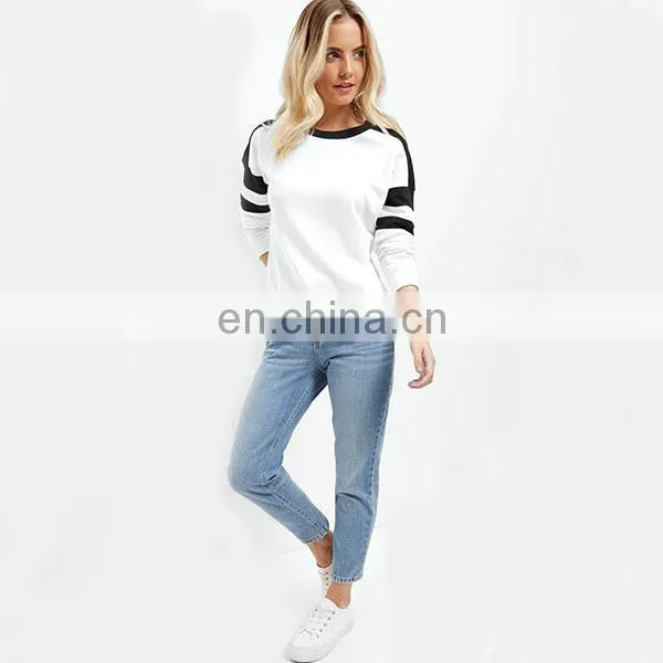 Fashion Design Autumn Clothes Stripe Print Sleeves Sport Plian T-shirt photo-2