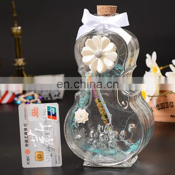 Glass Wishing Bottle Cork With Flower Bow Knot Creative Violin Shaped Wishing Bottle photo-5