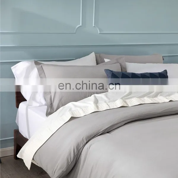 2020 Fashion Durable Solid Color Grey Water Wash Cotton Duvet Cover Sets Bedding photo-5