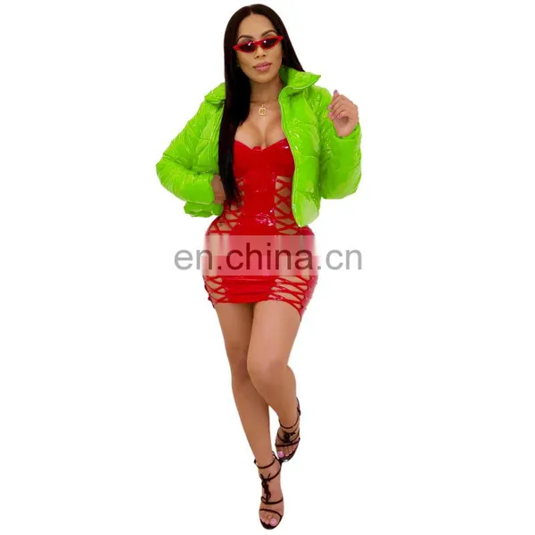 Winter Lady's Short Coats Fashion Bright Nightclub Jacket Candy Color Warm Women Sexy Zipper Stand Collar Cotton-padded Jacket photo-4