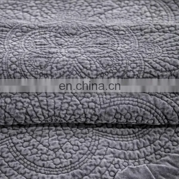 Comfortable Gray Color 100%cotton Velvet Embossed Quilt Bedspread /bedding Sheets Set 3d photo-6