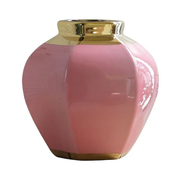 Chinese Jingdezhen Modern Simple Gild Pink Red Ceramic Vase for Showroom Bedroom photo-5