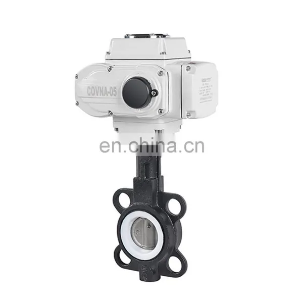 DN150 PN16 6 Inch 12 Volt PTFE Lined Wafer Type Type Electric Actuator Motorized Electric Water Flow Control Butterfly Valve photo-2