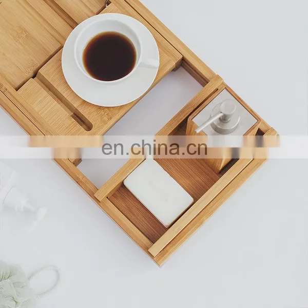 2020 New Natural Bamboo Bathtub Rack Retractable Nordic Light Luxury Bathtub Show Caddy Bamboo Wood Bathtub Caddy photo-5