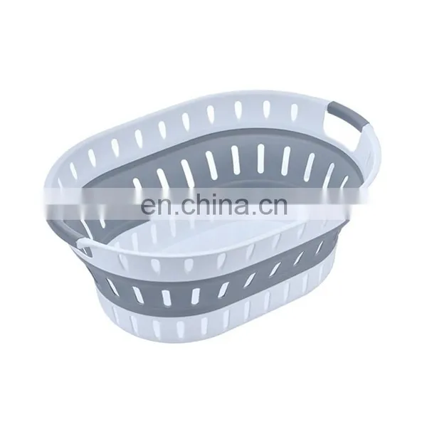 Plastic Loundry Organizer Large Kid Oval Foldable Bathroom Laundry Hamper Collapsible Storage Basket