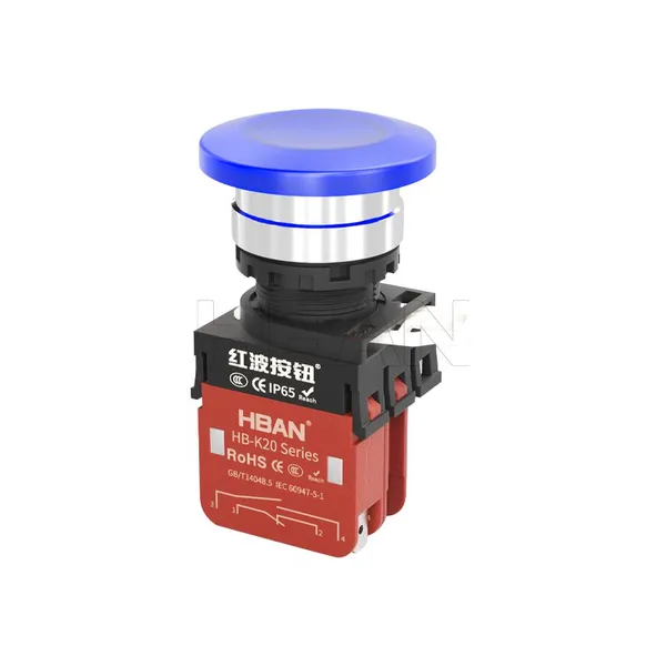 Ip65 22mm Metal Mushroom Head Dot Illumination 20a 24v 1NO 1NC on off Buttons Self Recovery