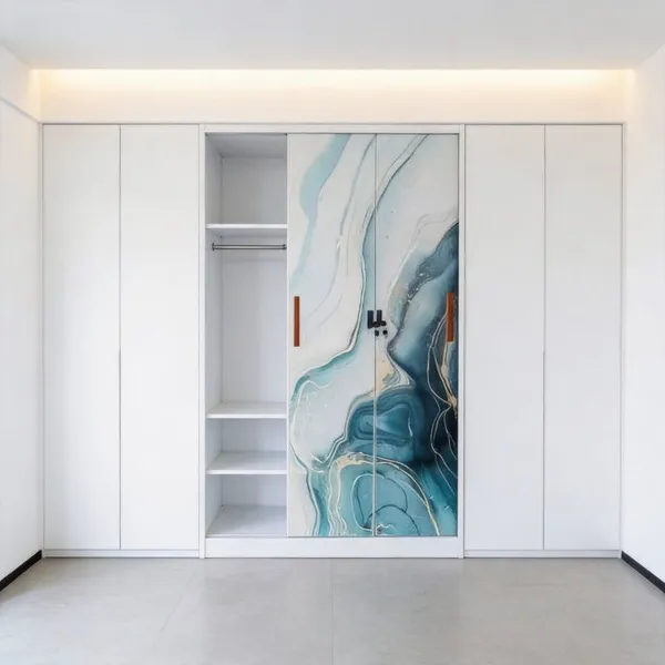 Oversea Hot‑sell Knock‑down Printed Steel Wardrobe 3‑Door 4‑Door With Mirror And Drawers Household Clothes Storage Cabinet