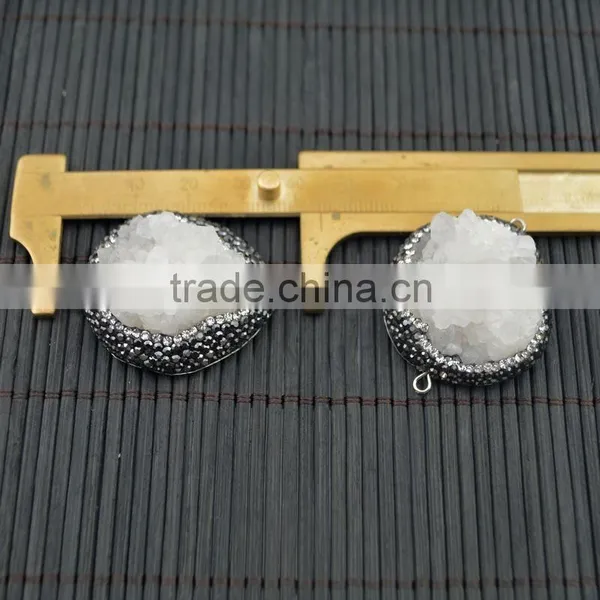 LFD-0014B Natural Druzy Drusy Quartz Stone Pave Rhinestone Crystal Connector Beads Jewelry For Making Bracelet Necklace photo-3