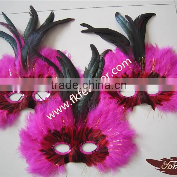 Bachelorette Party Supplies Rose Red Turkey Feather Mardi Gras Mask photo-4