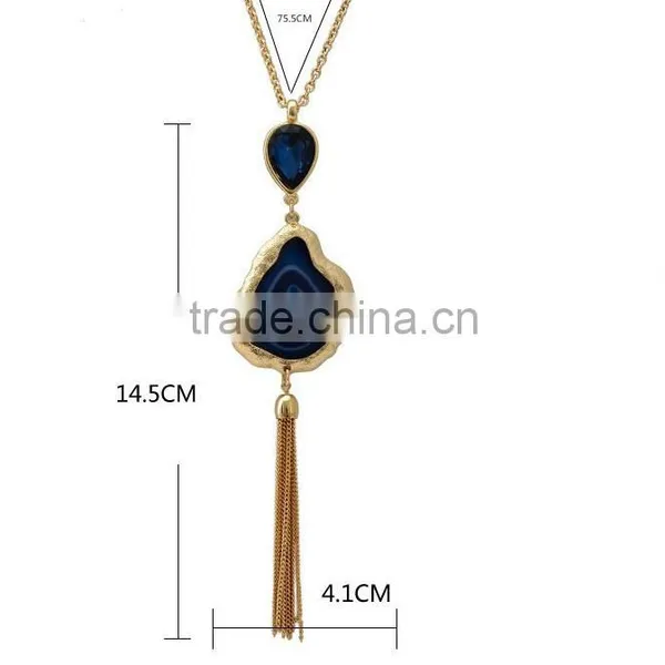 Sapphire Stone Labradorite Gold Blossom Pendant With Gold Tassel photo-5