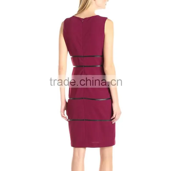 Stripes Trimmings for Dresses Black Red Elegant Leather Bandage Dress With Black Contrast Dress Faux Leather Dresses photo-3