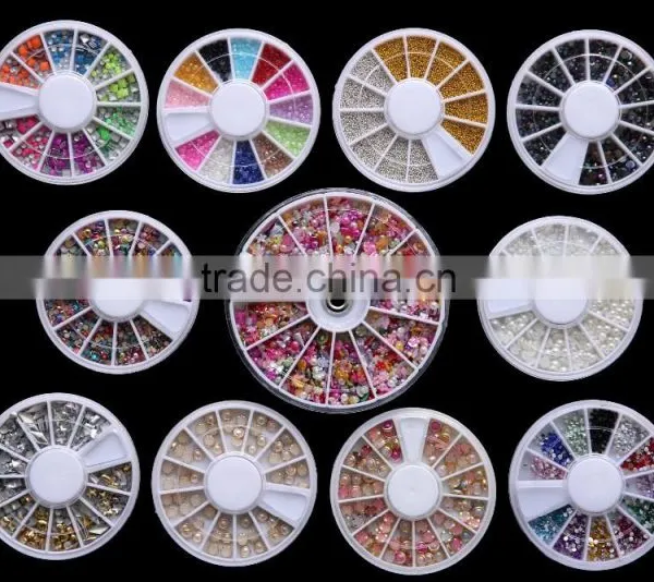 Various Gems 3D Crystal Nail Art UV Gel Art Sticker Decoration Tips Kits Wheels