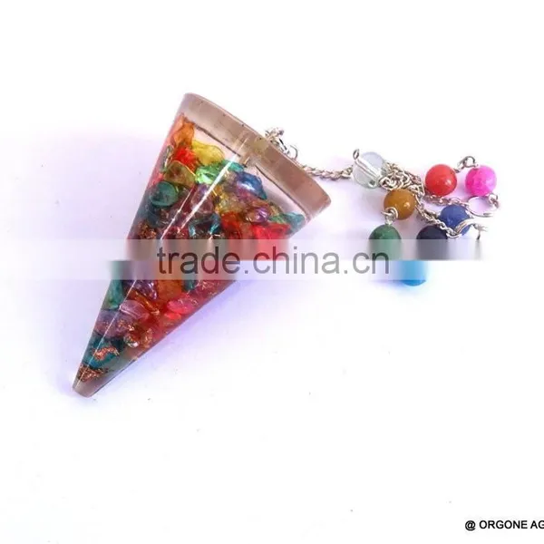 Orgonite Mix Onyx Stone Smooth Pendulum With Chakra Chain photo-3