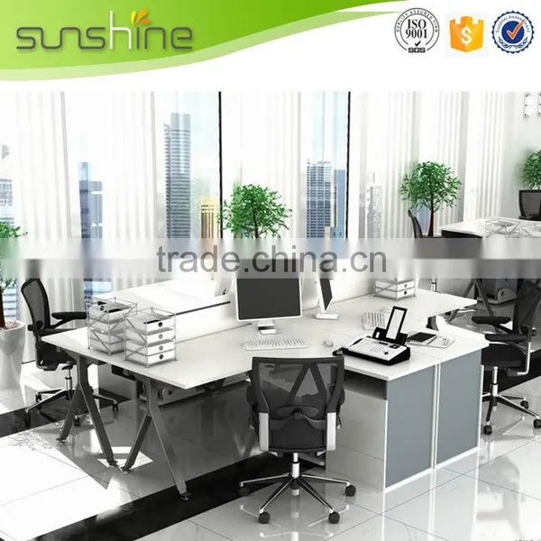 4 Seat Office Workstation Cubicle MFC Board Milk White and Adjustable Steel Leg With Small Cabinet photo-2