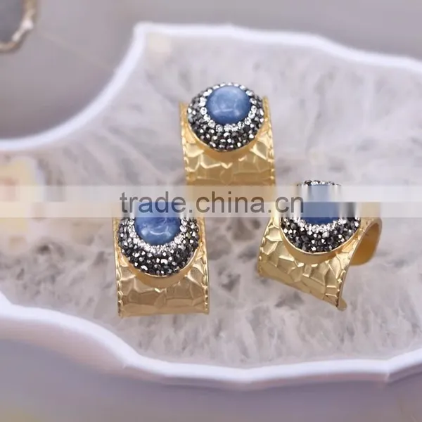 Natural Blue Agate Druzy Stone Rings, Gold Plated Gold Ping Brass Druzy Agate Ring, Charm Gem Stone Jewelry Finger Druzy Ring photo-2