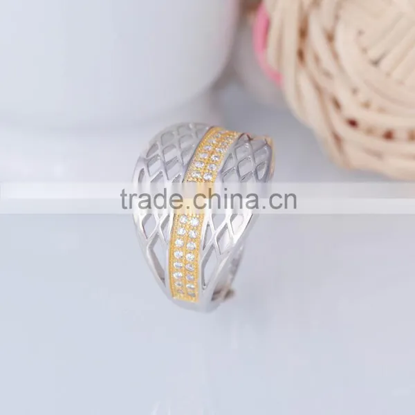 925 Sterling Silver Net Pattern Ring With Gold Plated photo-3