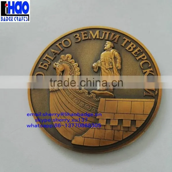 Customized 3D Logo Antique Copper Metal Souvenir Coin Token photo-2