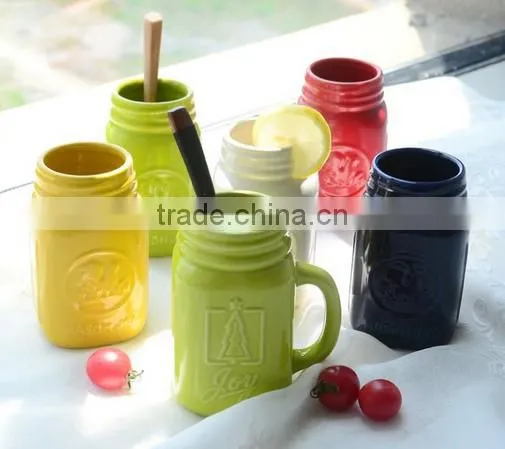 11oz Ceramic Mason Jar Ceramic Jar ,ceramic Jar With Handle photo-2