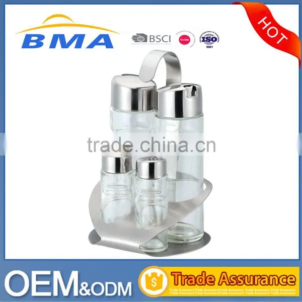 Stainless Steel Cover Glass Bottle Kitchen Storage Spice Jar Set Of 4 photo-2