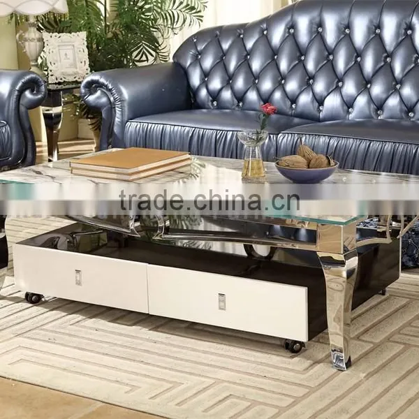 Stainless Steel Support Mirrored Marble Side Table photo-6